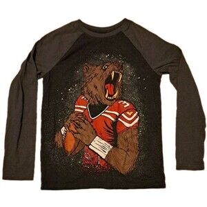 Cat & Jack Boys XL (16) Bear's Quarterback Football Long Sleeve Cotton-Poly Tee